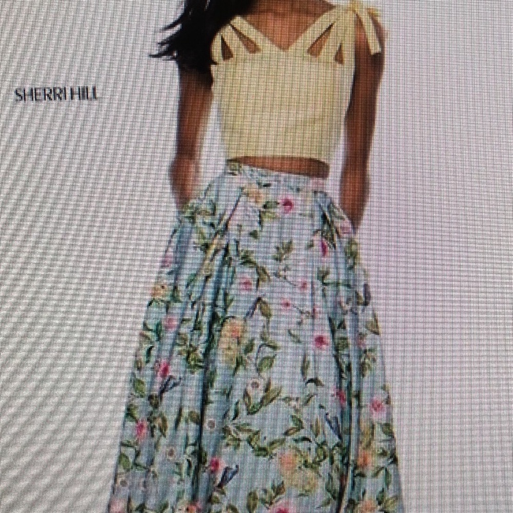 Sherri Hill blue multi color floral skirt, yellow